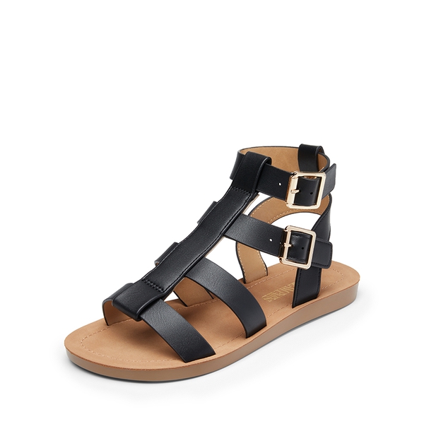 Cushioned Adjustable Gladiator Flat Sandals - BLACK -  0
